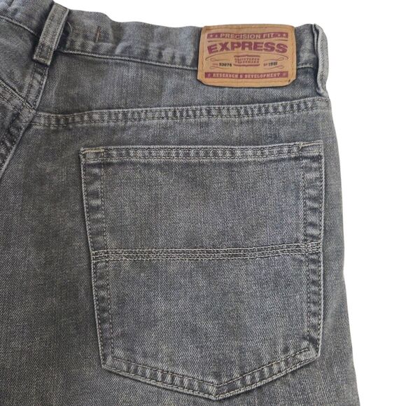 Express Mens Button Fly Denim Jeans Bootcut Washed Black Medium Rise Sz 36Wx30L - Picture 8 of 13
